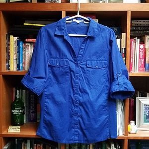 Ellen Tracy 3/4 Sleeve Button Down Shirt Blue XL